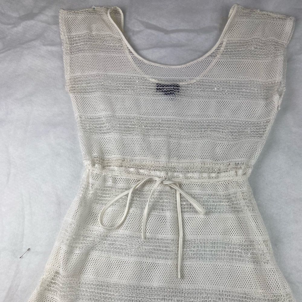Club Z Collection Womens Tunic Top Swim Cover White Mesh Tie Size L